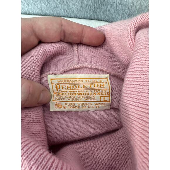 Vintage Pendleton Women's sz L Baby Pink 100% Wool Cowl Neck Sweater Pullover - Picture 5 of 10